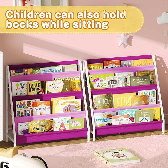 Book Shelf for Kids Rooms, Pink Montessori Bookshelf Nursery Book Shelves Toddler Children Bookshelf Metal Kid's Book Storage Organizer for Girls Room Furniture Playroom Kindergarten-NeatNest