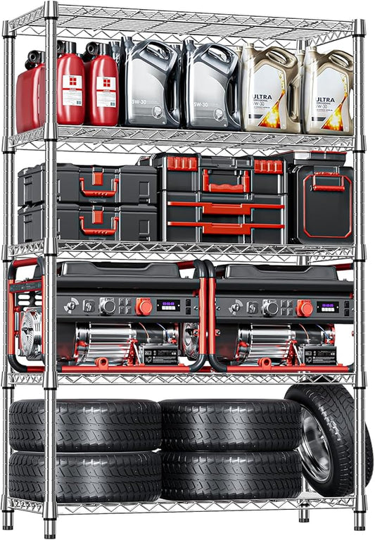 IZEUK 5-Tier Heavy Duty Metal Storage Shelving Unit (Chrome, 17.7" D x 47.2" W x 72.3" H, 1750 lbs Capacity), Adjustable Steel Wire Rack Shelf Organizer for Garage, Kitchen, Pantry, Basement, Laundry-NeatNest