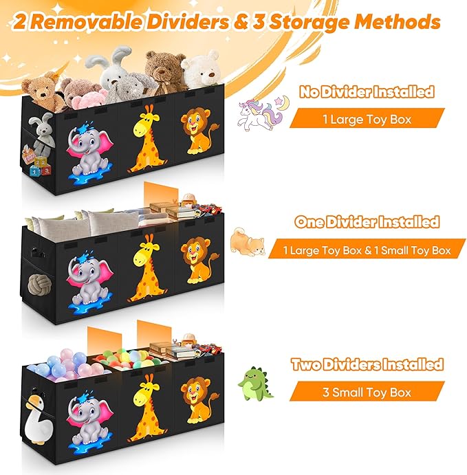 Extra Large Toy Box, Collapsible Storage Organizer with Lids, Cute Animals Toybox for Boys Girls, 40"x14"x16" Kids Toy Chest Sturdy Storage Boxes for Living Room Bedroom Playroom Nursery
