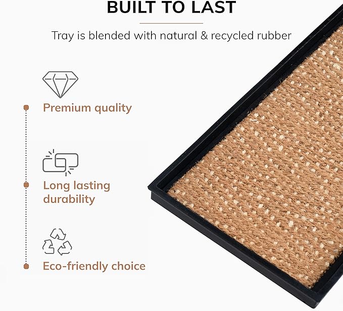 Anji Mountain Heavy Duty Waterproof Rubber Shoe Storage Mat Organizer/Boot Storage Tray Multi Use for Entryway with Coir, Tan and Khaki Insert, Fits 2 Pair (24.5" Wide)