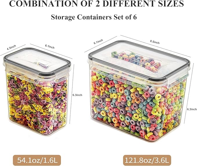 Wildone Airtight Food Storage Containers Cereal & Dry Food Storage Container Set of 6(Black Lid), Leak-proof & BPA Free, With 1 Measuring Cup & 20 Chalkboard Labels & 1 Chalk Marker-NeatNest
