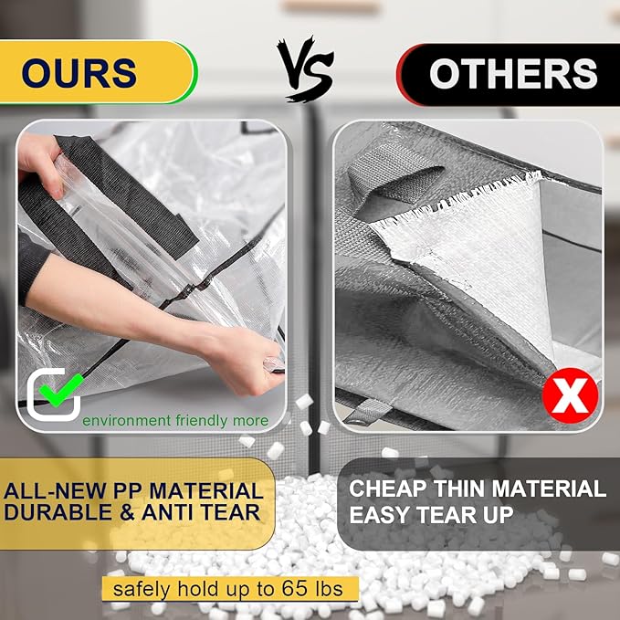 Clear Storage Bags with Zipper, 2 Pack Large Moving Bags Heavy Duty Extra Large, Plastic Storage Totes for Clothes, College dorm Packing Bags with Strong Handles-NeatNest