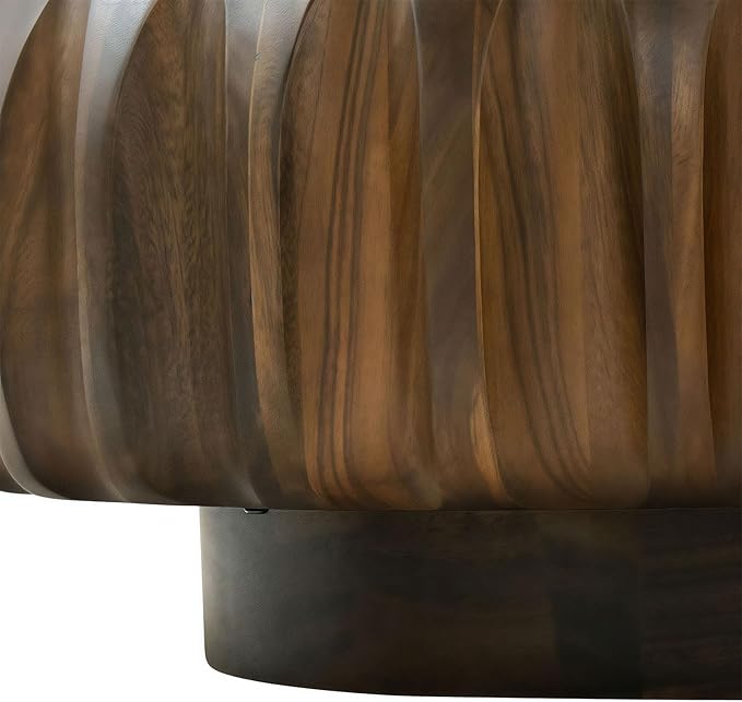 31.5'' Round Drum Coffee Table Farmhouse Rustic Solid Wood Coffee Table Circle Pedestal Center Table Accent Tea Table for Living Room Apartment Office Retro Walnut