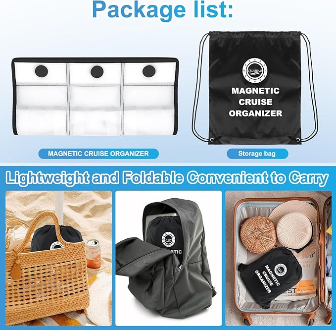 Cruise Magnetic Door Organizer with Hooks – 15 Large Pockets, Strong Anti-Scratch Magnets, Over-the-Door Cruise Essentials Storage for Cruise Cabins-NeatNest