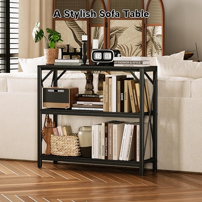 Homeiju Console Table 31.5" Width, 3-Tier Entryway Table with Storage, Industrial Sofa Table with Open Shelves, Foyer Tables for Entryway, Hallway, Kitchen, Living Room and Bedroom, Black-NeatNest