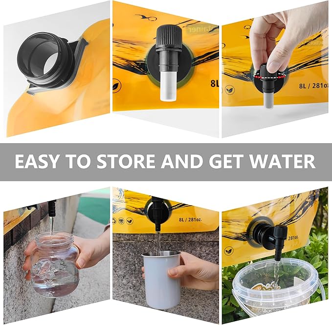 Collapsible 8L Water Storage Bag, BPA-Free Portable Folding Water Jug with Adjustable Faucet, Leakproof Emergency Water Bag for Camping, Hiking, Riding, Outdoor Sport (Blue & Orange 2)-NeatNest