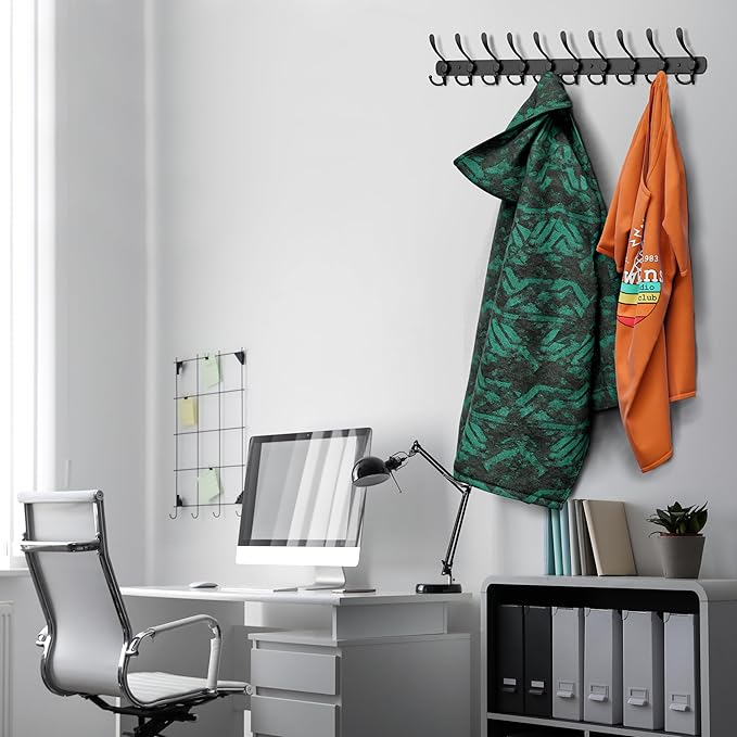 Coat Rack Wall Mount with 10 Tri Hooks, Stainless Steel 32 Inch – Black Matte Finish, Heavy Duty Wall Mounted Hook Rack for Coats, Hats, Towels, Scarfs, Robes, Bags, Entryway & Bathroom-NeatNest