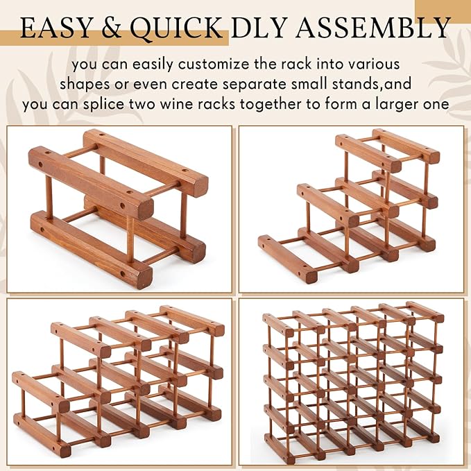Juexica 2 Pcs 12 Bottles Wooden Wine Rack for Inside Cabinet Stackable Countertop Modular Wine Storage Rack DIY Assembly Bottle Holder for Cellar (Wooden Color)
