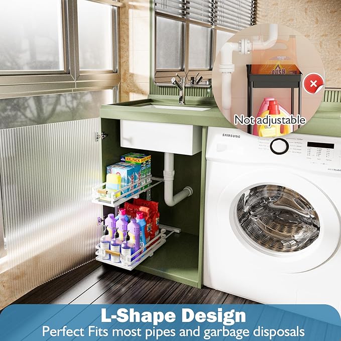 Under Sink Organizers and Storage, 2 Tier Slide Out Under Sink Organizers And Storage (1 Pack-white)-NeatNest