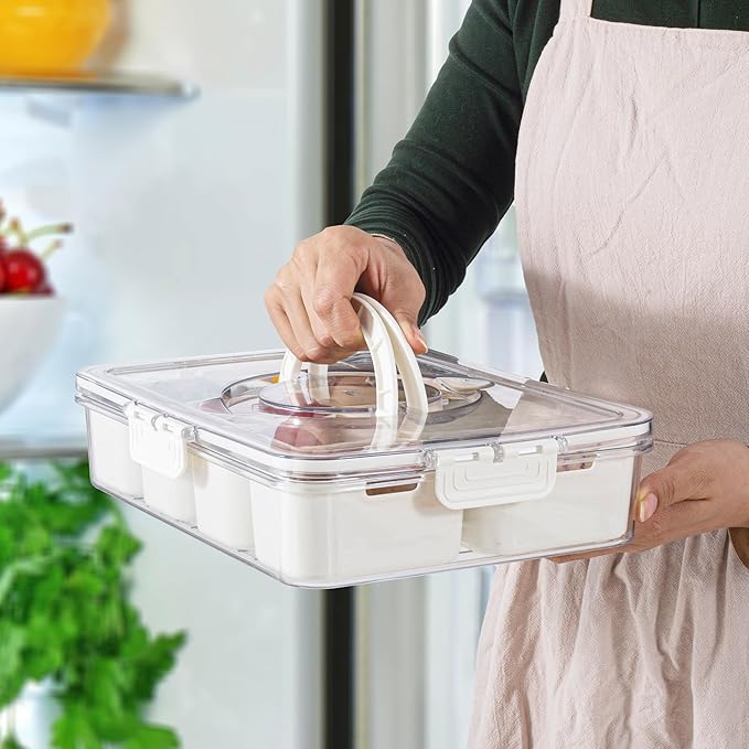 Amzcku Tritan Snackle Box Container (2nd Generation) Dishwasher Safety - Divided Serving Tray with Lid and Handle Charcuterie for Portable Snack Platters (Won't be Disfigured and Unbreakable) 1 Pack-NeatNest