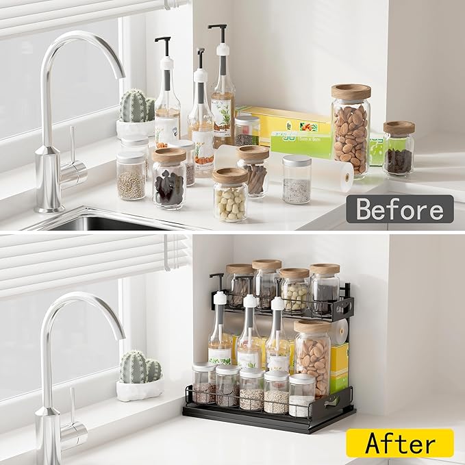 Under Sink Organizer with Pull-Out Drawers,Kitchen Sink Organizer,2 Tier Bathroom Organizers And Storage,Bathroom Accessories Set,Black 2 Pack-NeatNest