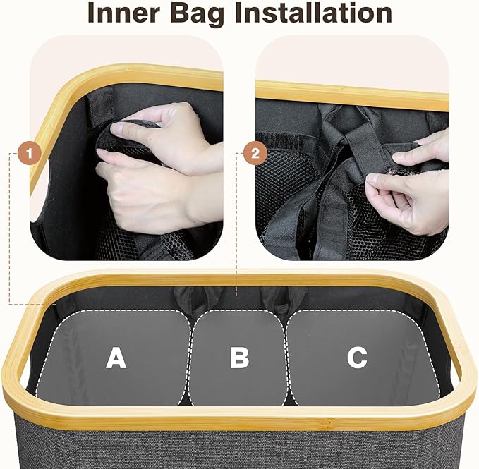 Hampers for Laundry Basket with Lid, 160L Extra Large 3 Section Clothes Divided Organizer for Bedroom, Laundry Room,Dirty Clothing Hamper, Grey-NeatNest
