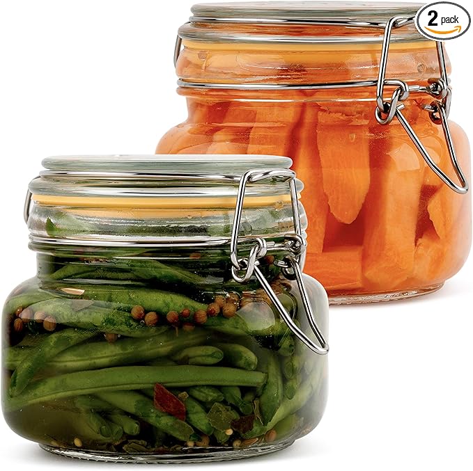 Galashield Glass Jars with Lids 16 oz Food Storage Jars with Airtight Lids Leak Proof Glass Canisters Kitchen Jars [Set of 2]