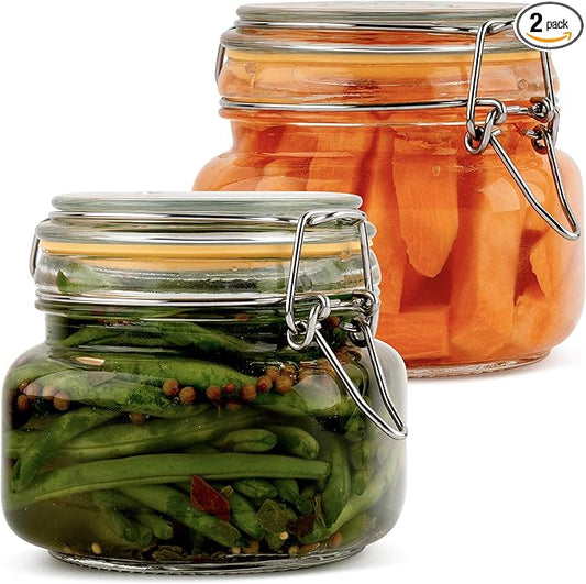 Galashield Glass Jars with Lids 16 oz Food Storage Jars with Airtight Lids Leak Proof Glass Canisters Kitchen Jars [Set of 2]