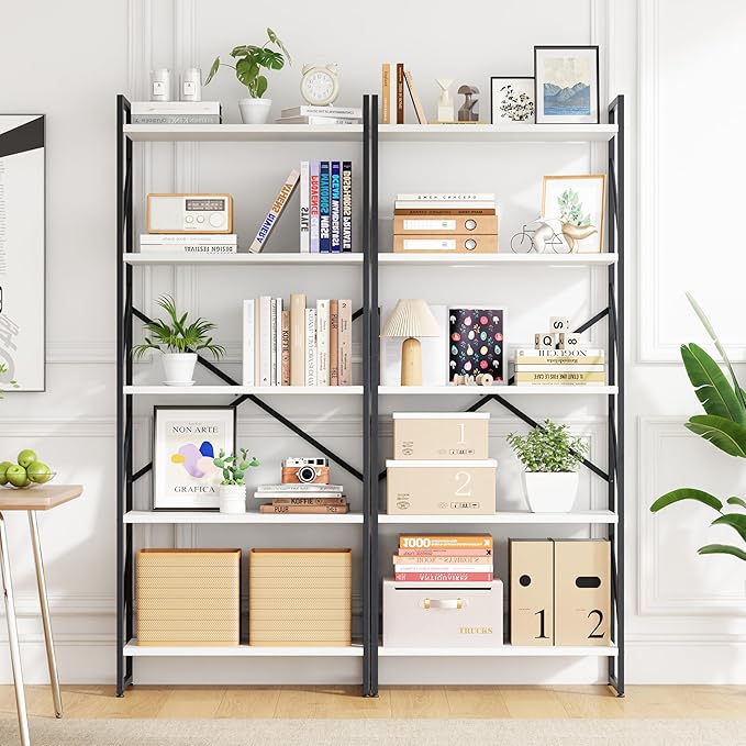 Bookshelf, 5 Tier Bookshelves, Home Office Bookcase Shelf Storage Organizer, Free Standing Storage Shelving Unit for Bedroom, Living Room and Home Office,White-NeatNest