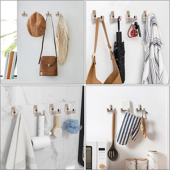 5 Pack Heavy Duty Coat Hook Wall Mount with Screw Retro Double Coat Hook Utility Hook for Coats, Scarves, Bags, Towels, Keys, Hats, Mugs (Bronze)