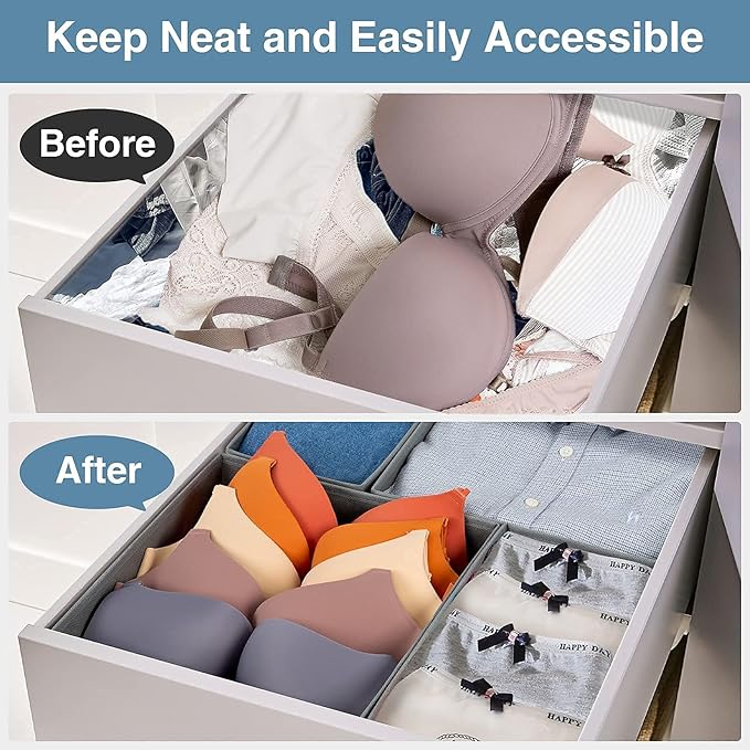 Criusia Drawer Organizer Clothes, 8 Pack Underwear Organizer, Foldable Closet Organizers and Storage Dresser Dividers for Clothes, Socks, Scarves, Ties (Gray)-NeatNest