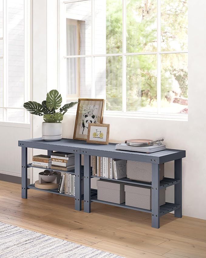 SONGMICS Shoe Rack Bench, 3-Tier Bamboo Shoe Storage Organizer, Entryway Bench, Holds Up to 286 lb, 11.3 x 27.6 x 17.8 Inches, for Entryway Bathroom Bedroom, Grey ULBS04GY-NeatNest