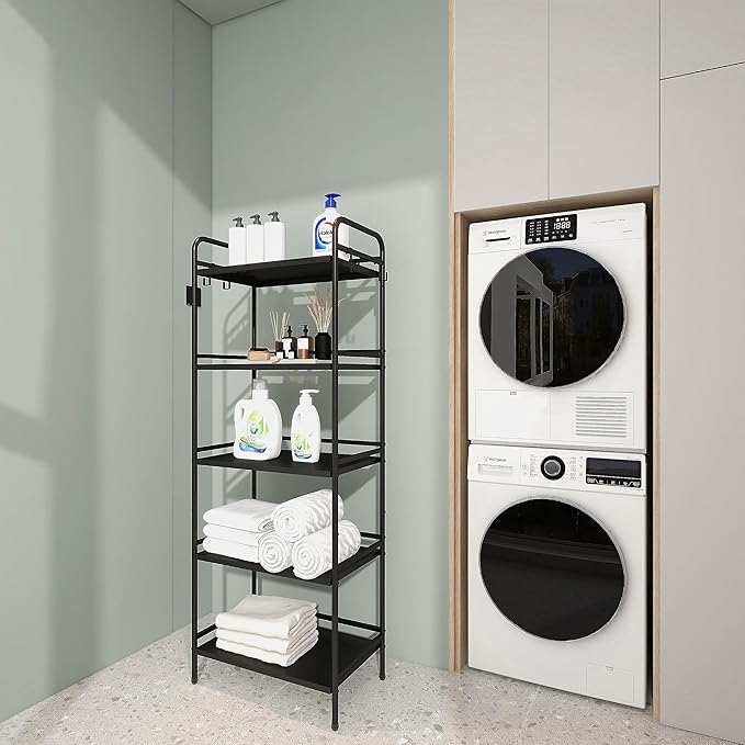 HDANI Storage Shelves, 5-Tier Metal Storage Rack with Shelf,Shelf Organizer,Garage Standing Shelving Unit for Laundry,Bathroom,Kitchen,Pantry, Closet,23.6''W X 13.8''D X 63''H,Black