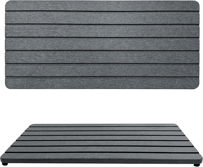 2 PCS Fast-Drying Sink Stone Tray, 12" x 5.5" Super Absorbent Diatomite Coasters, Grooved Design, Water Absorbing Stone Used for Hand Soaps & Plants & Toiletries in The Modern Home-NeatNest