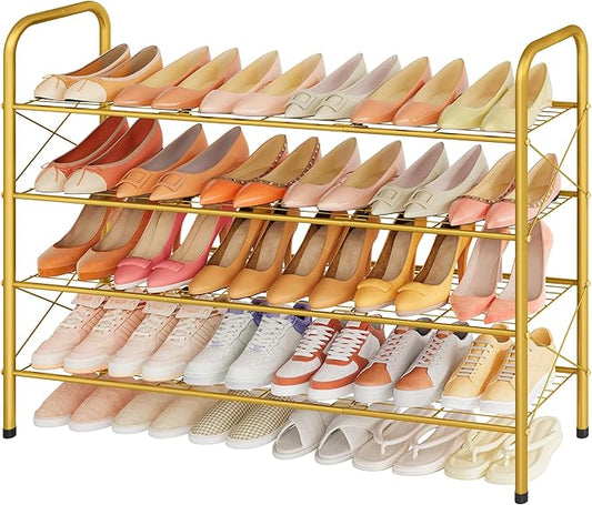 Hoctieon 4 Tier Mesh Style Shoe Rack, Entryway Shoe Shelf, Shoe Storage Organizer, Shoe Rack for Closet, Space Save for Bathroom, Garage, Hallway, Bedroom, Living Room, Gold-NeatNest