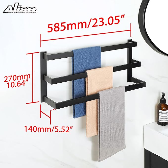 Alise Bath 3 Towel Bars Towel Racks for Bathroom Lavatory Wall Mount,Towel Hanger SUS304 Stainless Steel Towel Holder Towel Rail 23.2 Inch,Matte Black,GOY003-B