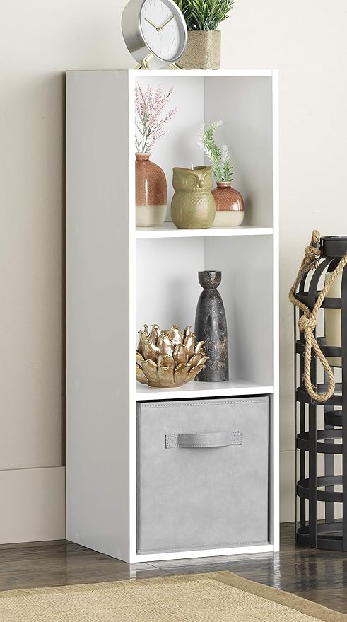 Whitmor 3 Cube Storage Organizer, 3 Tier Stackable MDF Wood Bookcase, Open Storage Display Bookshelf, Storage Cabinet for Living Room, Bedroom, Home, Office, 12.7" L x 11.7" W x 35.5" H, White-NeatNest