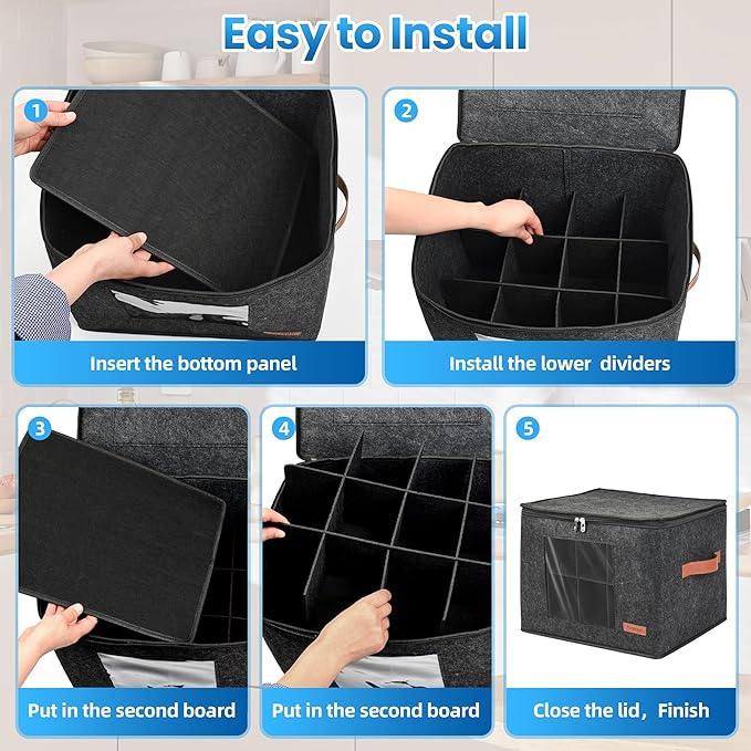 2-Layer Coffee Mug Storage Box with Dividers, Coffee Cup Storage Organizer with Zipper Lid and Handles, Stackable Mug and Cup organizer Service for 24 Coffee Mugs, Cups and Glasses, Dark Grey-NeatNest