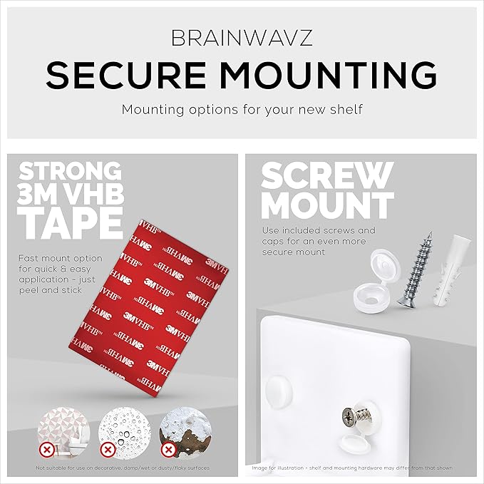 BRAINWAVZ 4” Small Floating Shelf, Adhesive & Screw in, for Bluetooth Speakers, Cameras, Plants, Toys, Books & More, Easy to Install Shelves Wall Mount (White)-NeatNest