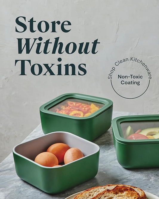 Caraway Glass 4.4 Cup Food Container - Ceramic Coated for Nonstick Storage with Glass Lids - Dishwasher, Oven & Microwave Safe-NeatNest