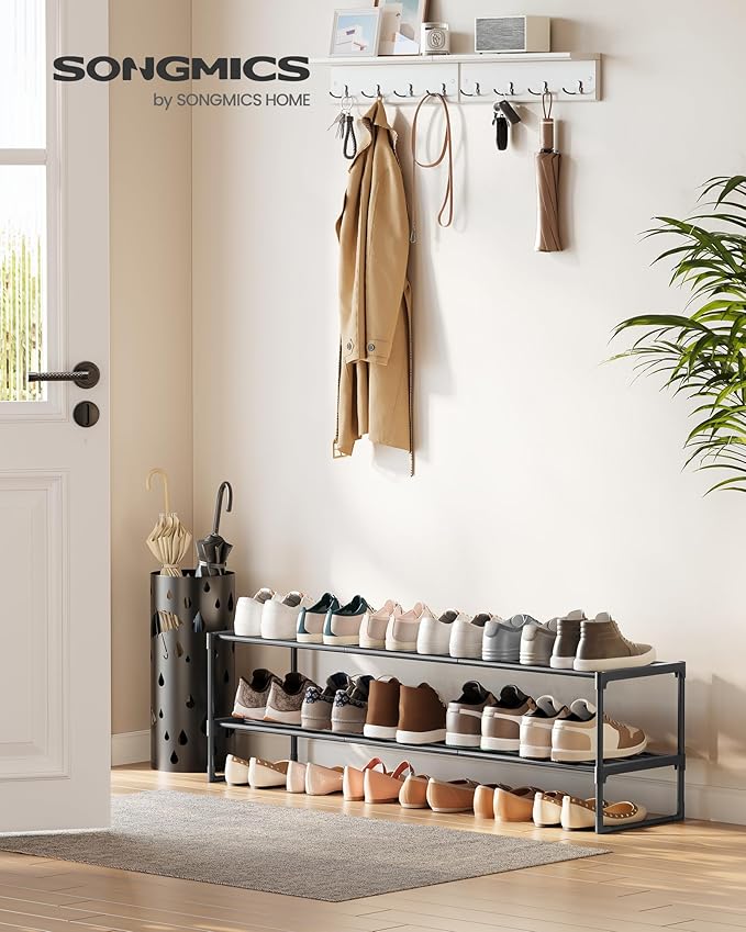 SONGMICS Shoe Rack, 2-Tier Shoe Organizer, Metal Storage Shelf, Upright or Upside Down, for 15-18 Pairs, Stackable, for Entryway, 11.8 x 46.1 x 13.4 Inches, Black ULSA032B01-NeatNest