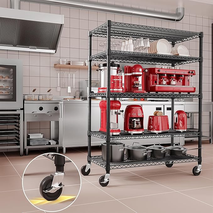 IZEUK Garage Shelving Wide Storage Shelves 5 Tier Metal Shelves Heavy Duty Adjustable Utility Shelf Rack Black 23.6" D x 53.1" W x 73.6" H-NeatNest