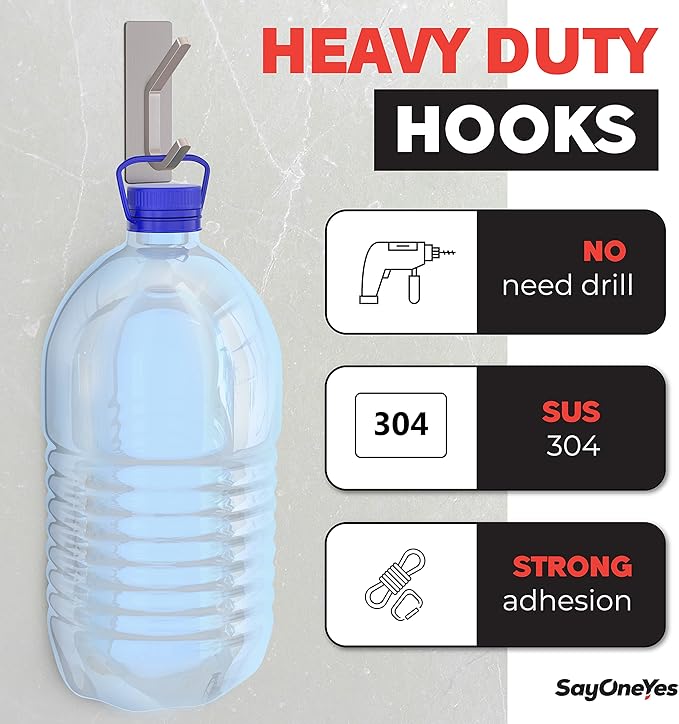 Brushed Nickel Self Adhesive Towel Hooks for Bathroom Wall Door Mounted - SUS304 Stainless Steel Strong Strips Stick on 3M Wall Hooks for Hanging Coat, Hat, Bag, Key, Jacket – 5 Pack-NeatNest