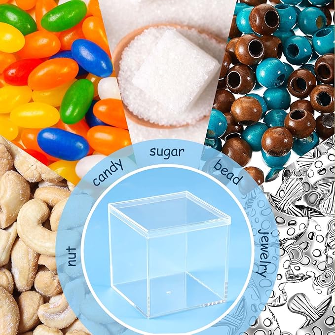 Blulu 8 Pieces Clear Acrylic Plastic Jewelry Box Mini Storage Box Mini Cube Containers with Lids for Candy Pill and Tiny Jewelry(Square,2.9 x 2.9 x 2.9 Inch)-NeatNest