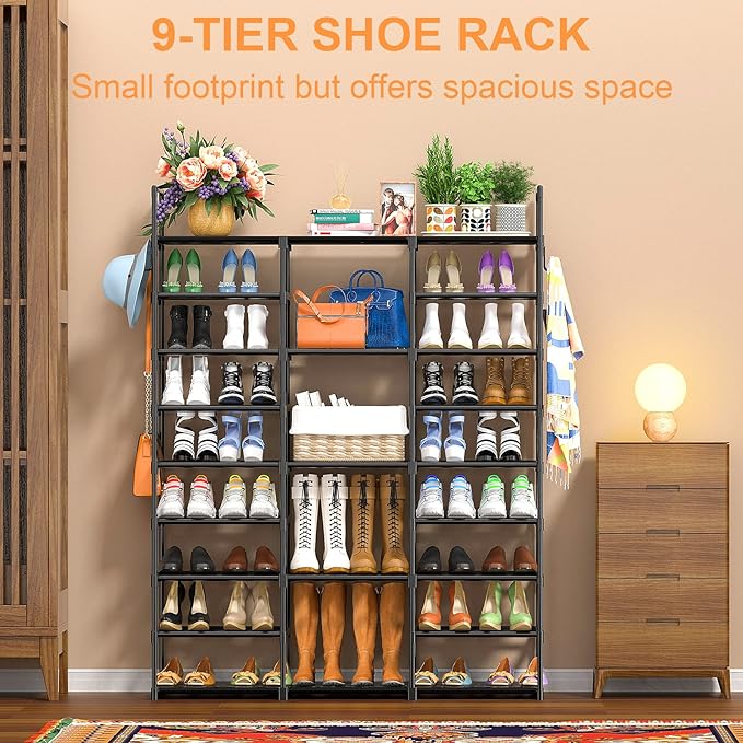 Kottwca 9-Tier Metal Shoe Rack Organizer for 50-55 Pairs - Space Saving Shoe Storage Shelf for Entryway, Closet, Bedroom, Hallway-NeatNest