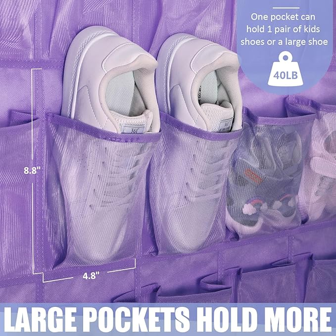 Tiblue Over The Door Shoe Organizer - 35 Mesh Pockets, Hanging Shoe Rack & Holder For Sneakers, Women's High Heels, Lavender-NeatNest
