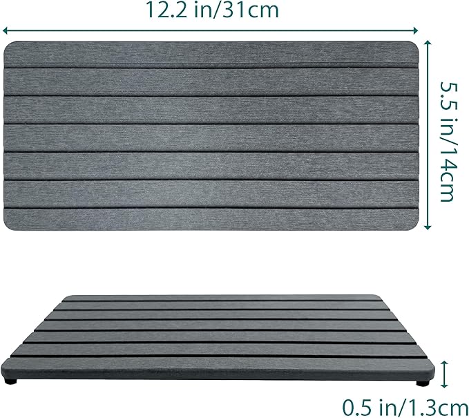 2 PCS Fast-Drying Sink Stone Tray, 12" x 5.5" Super Absorbent Diatomite Coasters, Grooved Design, Water Absorbing Stone Used for Hand Soaps & Plants & Toiletries in The Modern Home-NeatNest