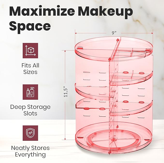 360 Rotating Makeup Organizer - Adjustable Shelf Height and Fully Rotatable - The Perfect Round Spinning Cosmetic Organizer for Bedroom Dresser or Vanity Countertop Storage (Pink)-NeatNest