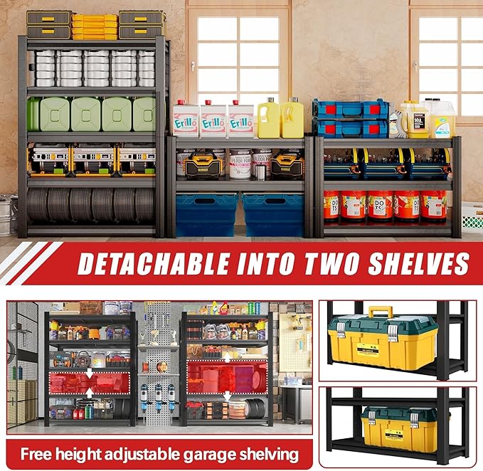 2500lb Capacity Heavy Duty Industrial Shelves | 5-Tier Steel Storage Rack | Adjustable Garage, Warehouse, Workshop Shelving | 71" H x 39.4" W x 17.7" D | Black-NeatNest