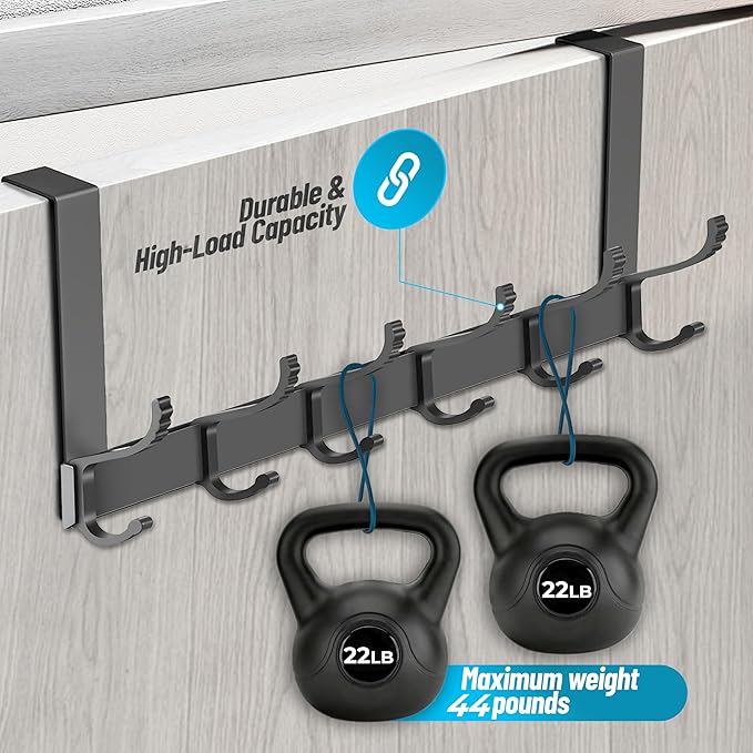Door Coat Hanger Adjustable Over The Door Hanger-6 Double Hooks, Over Door Coat Hooks, Door Clothes Hanger Suitable for Clothes, Hats, Keys, Towel, Over The Door Hooks