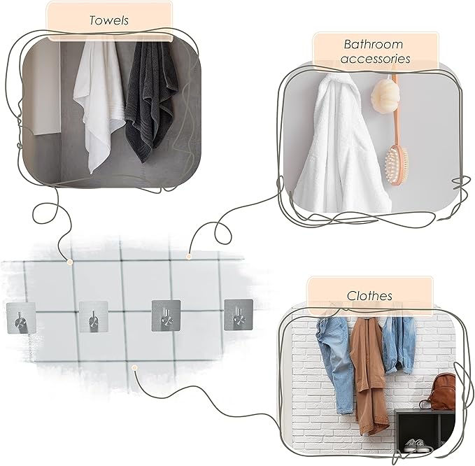 Brushed Nickel Self Adhesive Towel Hooks for Bathroom Wall Door Mounted - SUS304 Stainless Steel Strong Strips Stick on 3M Wall Hooks for Hanging Coat, Hat, Bag, Key, Jacket – 6 Pack-NeatNest