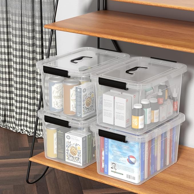 4-Pack 18 L Plastic Storage Box with Lid, Latching Storage Containers Bin, Clear