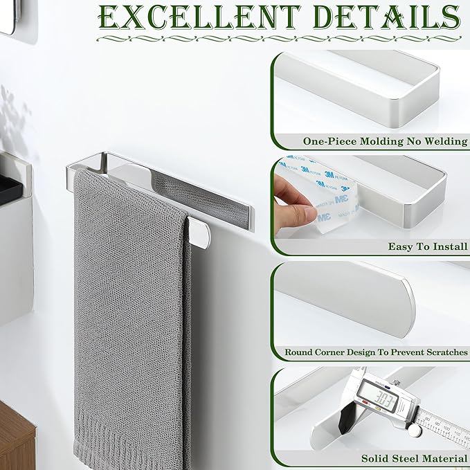 Alise Hand Towel Holder Self Adhesive Towel Bar Towel Hanger for Bathroom Wall,SUS304 Stainless Steel Polished Chrome Towel Rack Towel Ring for Kitchen Cabinet Glass Door Wash Basin Side,No Drilling