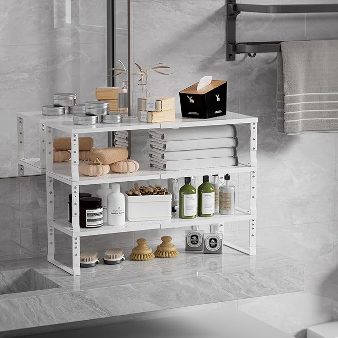 Expandable Spice Rack & Kitchen Cabinet Organizer - Stackable, Adjustable Shelves for Cabinets, Countertops, Cupboards & Pantries(3 Packs/Medium/White)-NeatNest