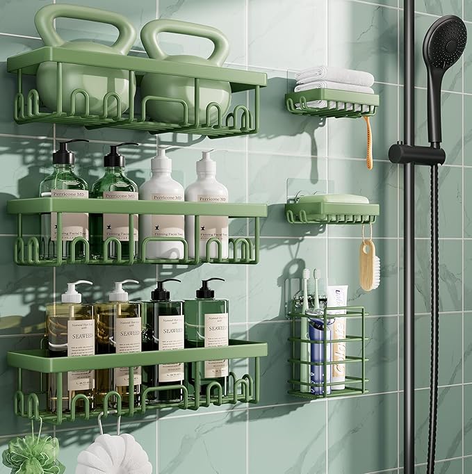 Veken Rustproof & Waterproof Shower Caddy 6-Pack, No Drilling Adhesive Shelves Rack with Soap Holder, Large Capacity Bathroom Organizers and Storage, Wall-Mounted Kitchen & Home Decor-NeatNest