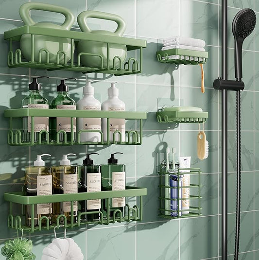 Veken Rustproof & Waterproof Shower Caddy 6-Pack, No Drilling Adhesive Shelves Rack with Soap Holder, Large Capacity Bathroom Organizers and Storage, Wall-Mounted Kitchen & Home Decor-NeatNest