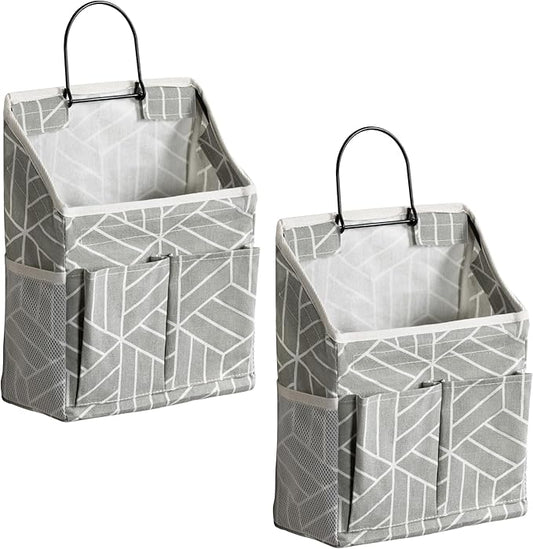 2pcs Wall Hanging Storage Bag, Small Door Closet Linen Fabric Pockets Organizer, Waterproof Multi Functional for Living Room Bedroom Bathroom Kitchen RV Camper with Hooks Pattern Grey-NeatNest