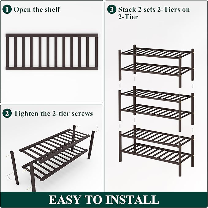 Smiry Shoe Rack, 6 Tier Bamboo Shoe Organizer, Stackable Free Standing Wooden Shoe Storage Shelf for Closet, Entryway, Front Door Entrance, Brown-NeatNest