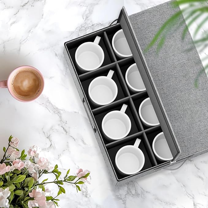 homyfort Coffee Mug Storage Box with Dividers, Durable China Storage Containers for Coffee Mugs, Tea Cups Storage Organizer (Grey) (Mug Storage Box)-NeatNest