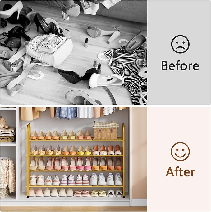 Hoctieon 4 Tier Mesh Style Shoe Rack, Entryway Shoe Shelf, Shoe Storage Organizer, Shoe Rack for Closet, Space Save for Bathroom, Garage, Hallway, Bedroom, Living Room, Gold-NeatNest